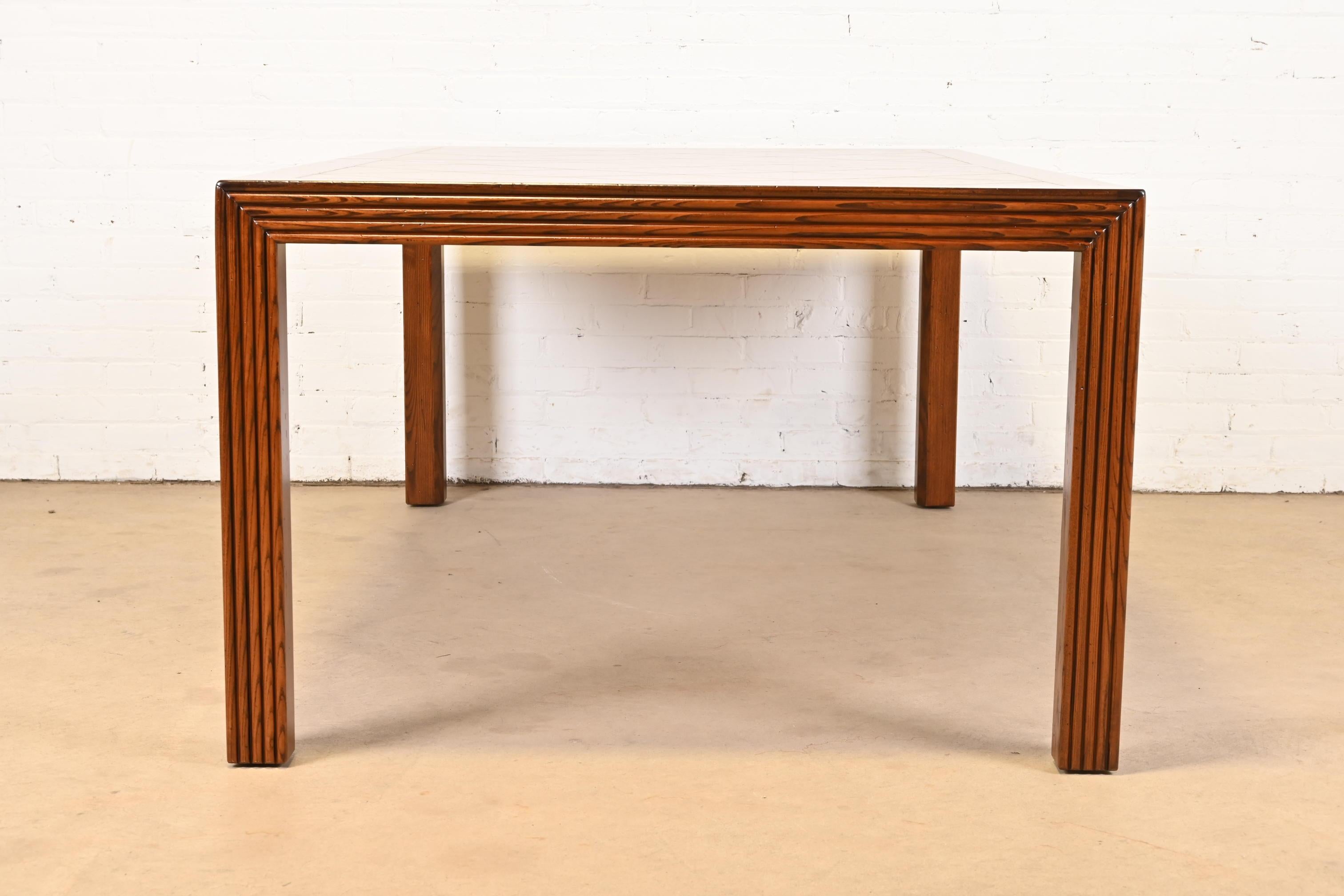 Henredon Mid-Century Modern Oak Parsons Parquet Top Dining Table, Refinished For Sale 8