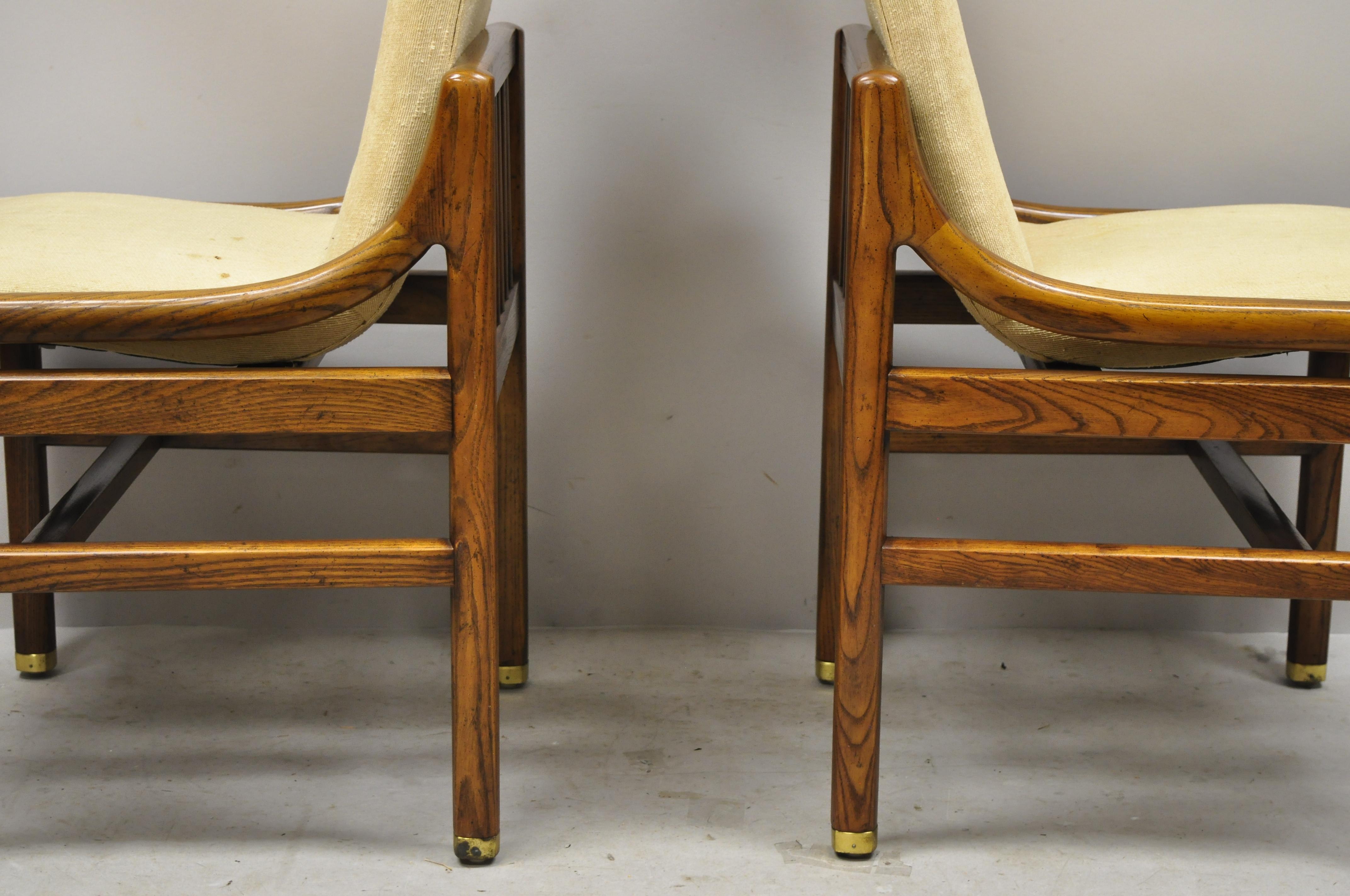 Henredon Mid-Century Modern Oak Wood and Brass Modern Dining Side Chairs, a Pair 2