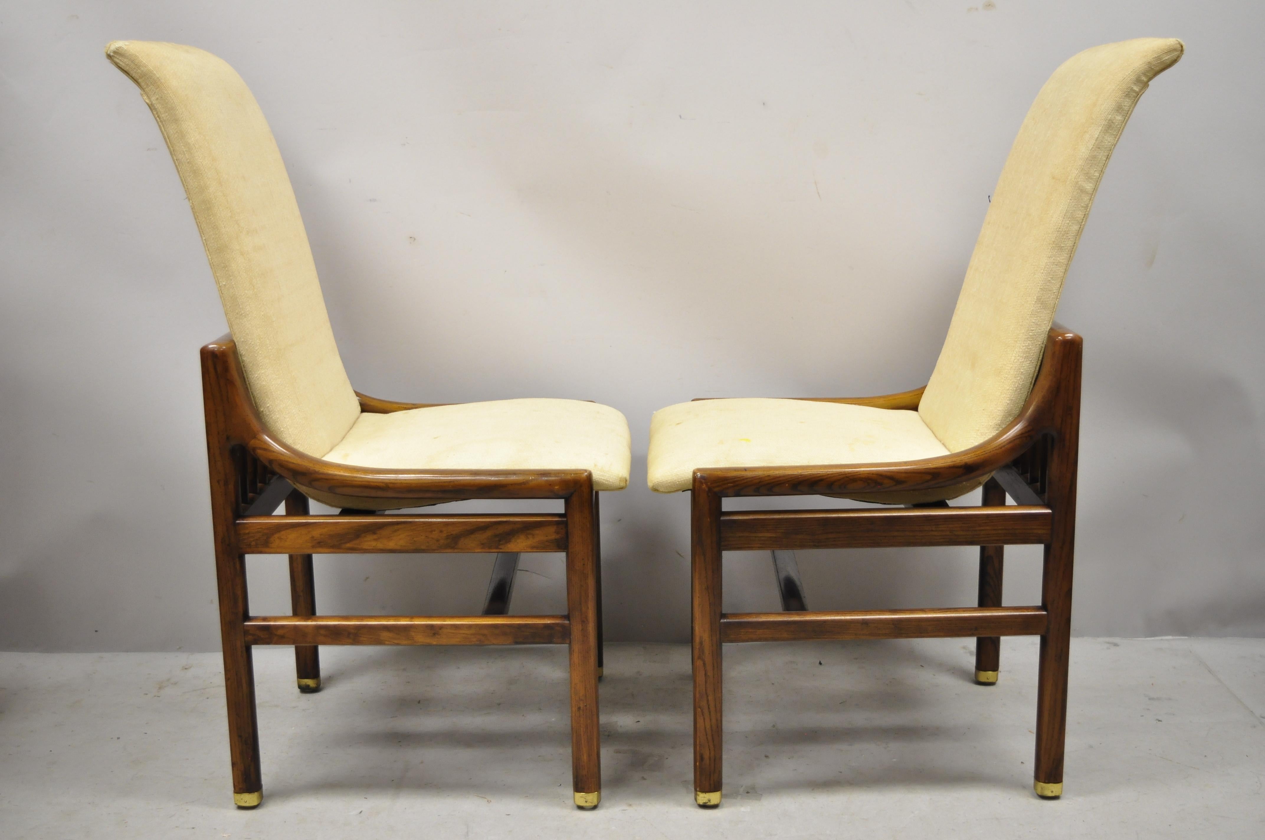 Henredon Mid-Century Modern Oak Wood and Brass Modern Dining Side Chairs, a Pair 4