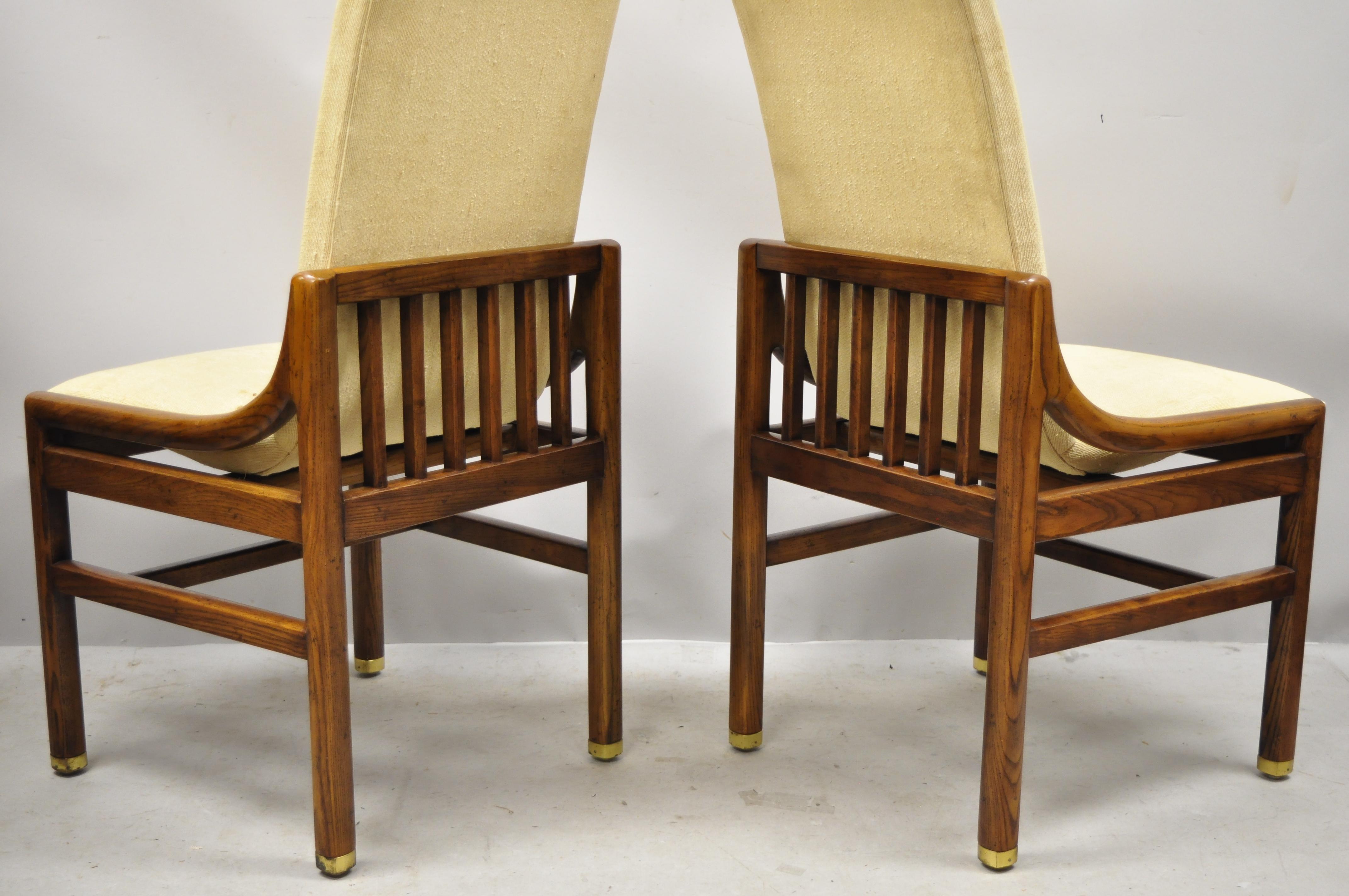 North American Henredon Mid-Century Modern Oak Wood and Brass Modern Dining Side Chairs, a Pair