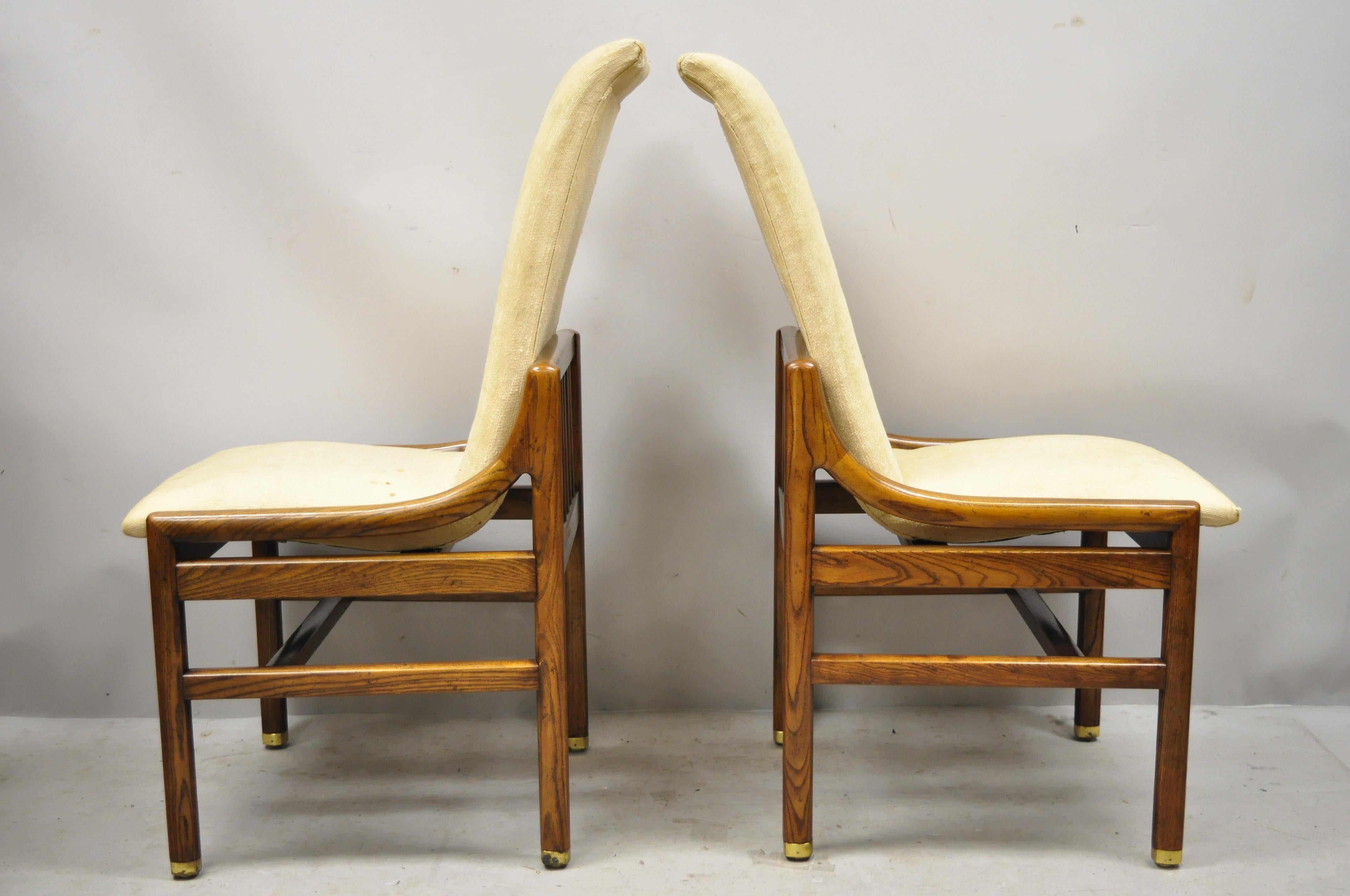 Henredon Mid-Century Modern Oak Wood and Brass Modern Dining Side Chairs, a Pair 1