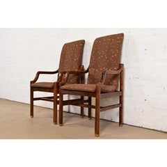 Henredon Mid-Century Modern Sculpted Oak High Back Armchairs, Pair