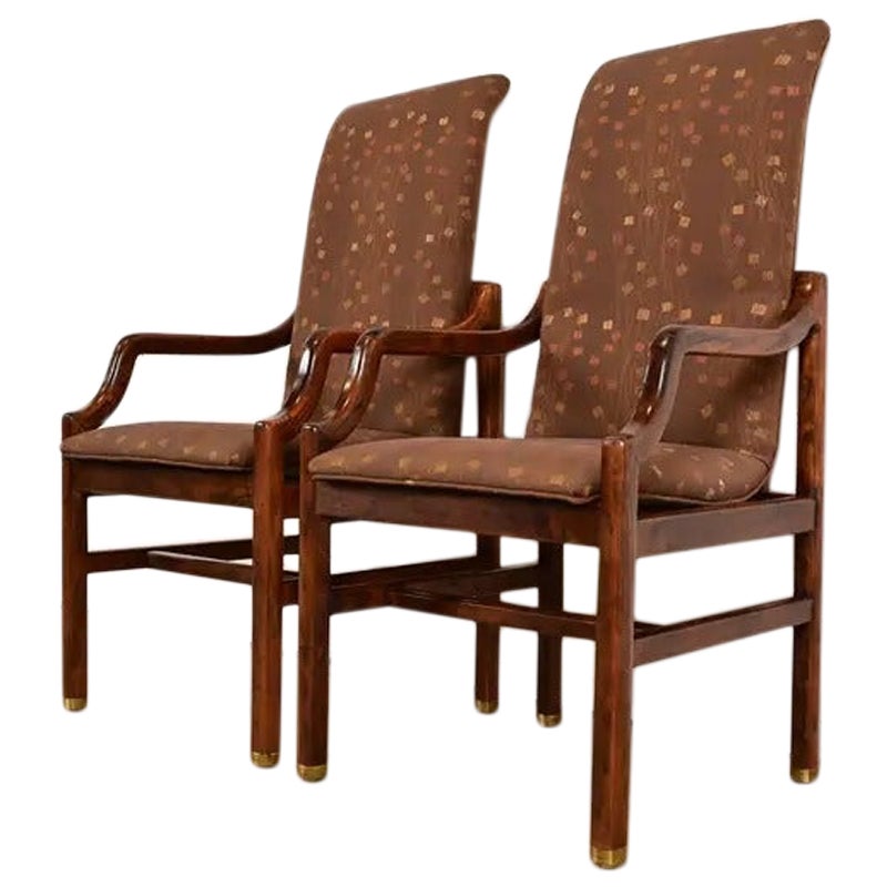 Poltrone con schienale alto in Oak, coppia Henredon, metà del secolo scorso