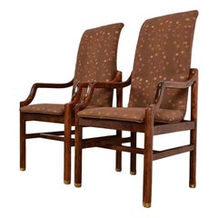 Henredon Mid-Century Modern Sculpted Oak High Back Armchairs, Pair