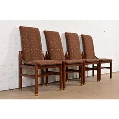 Henredon Mid-Century Modern Sculpted Oak High Back Dining Chairs, Set of Four