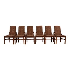 Henredon Mid-Century Modern Sculpted Oak High Back Dining Chairs, Set of Six