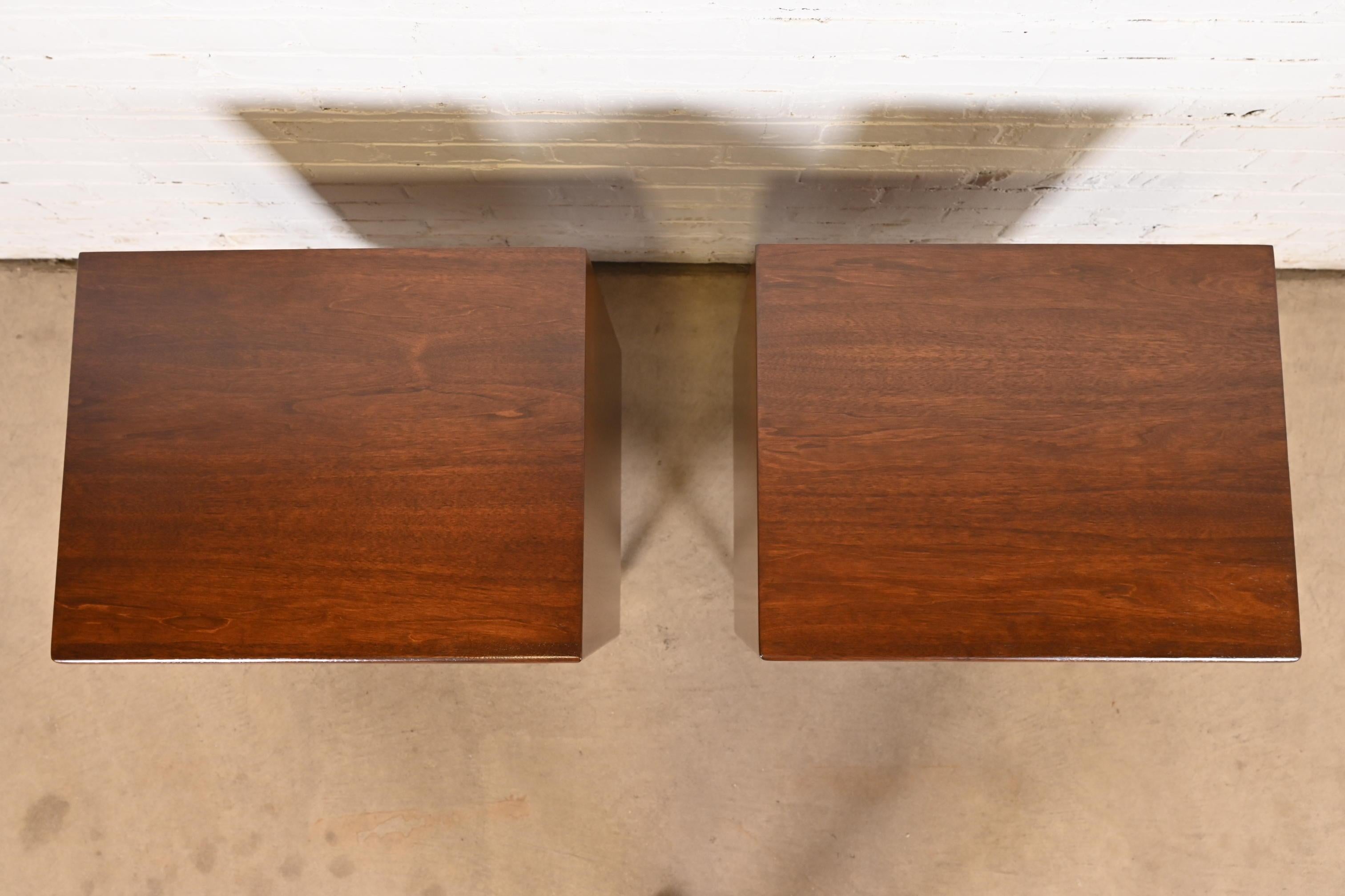 Henredon Mid-Century Modern Sculpted Walnut Nightstands, Newly Refinished For Sale 5