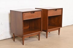Henredon Mid-Century Modern Sculpted Walnut Nightstands, Newly Refinished