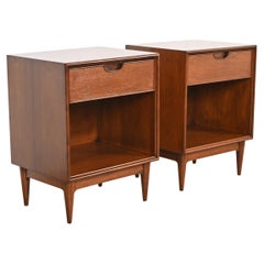 Henredon Mid-Century Modern Sculpted Walnut Nightstands, Newly Refinished