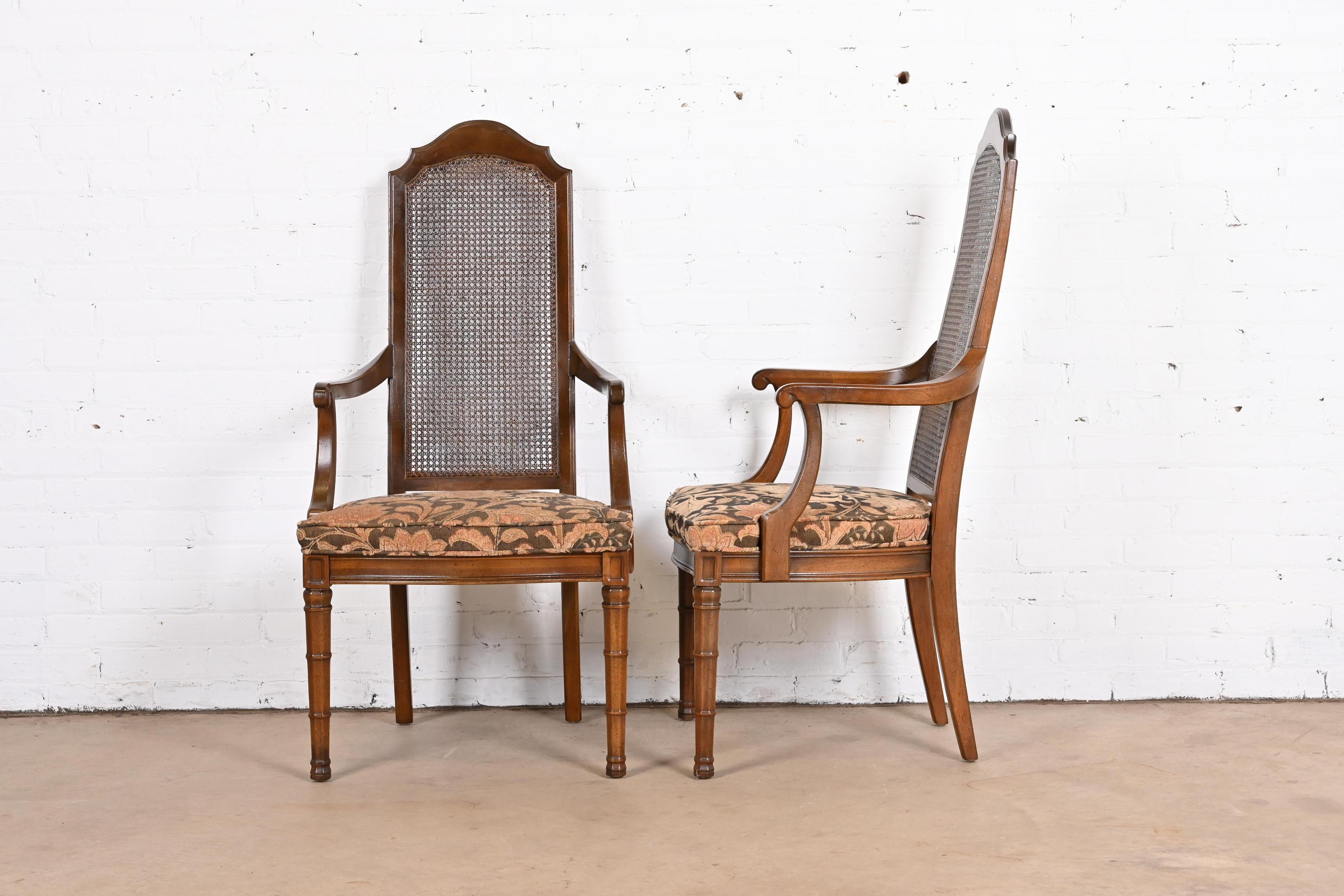 Upholstery Henredon Mid-Century Modern Walnut and Cane High Back Dining Chairs, Set of Six For Sale