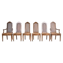 Henredon Mid-Century Modern Walnut and Cane High Back Dining Chairs, Set of Six
