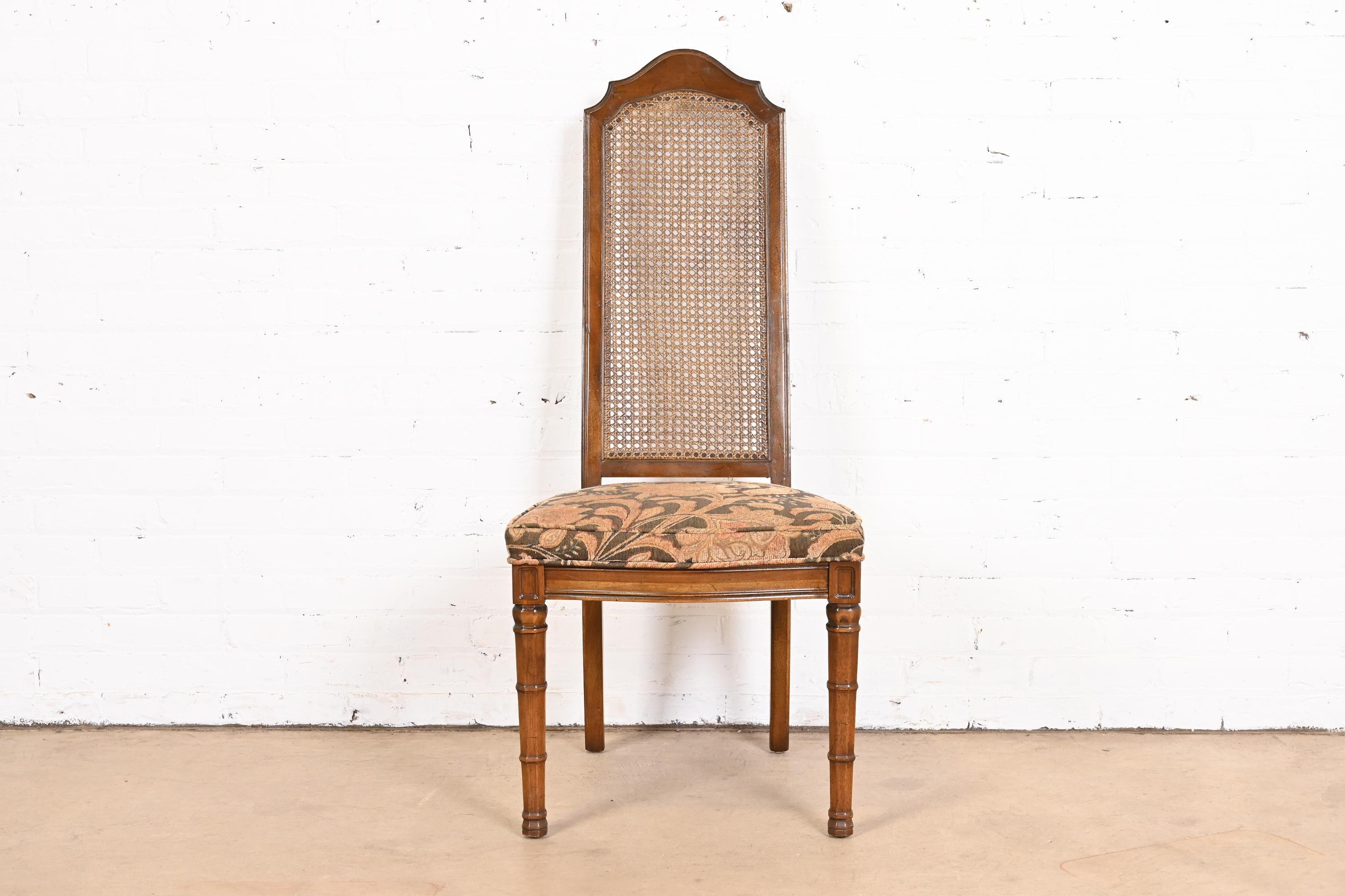 American Henredon Mid-Century Modern Walnut and Cane High Back Side Chair For Sale