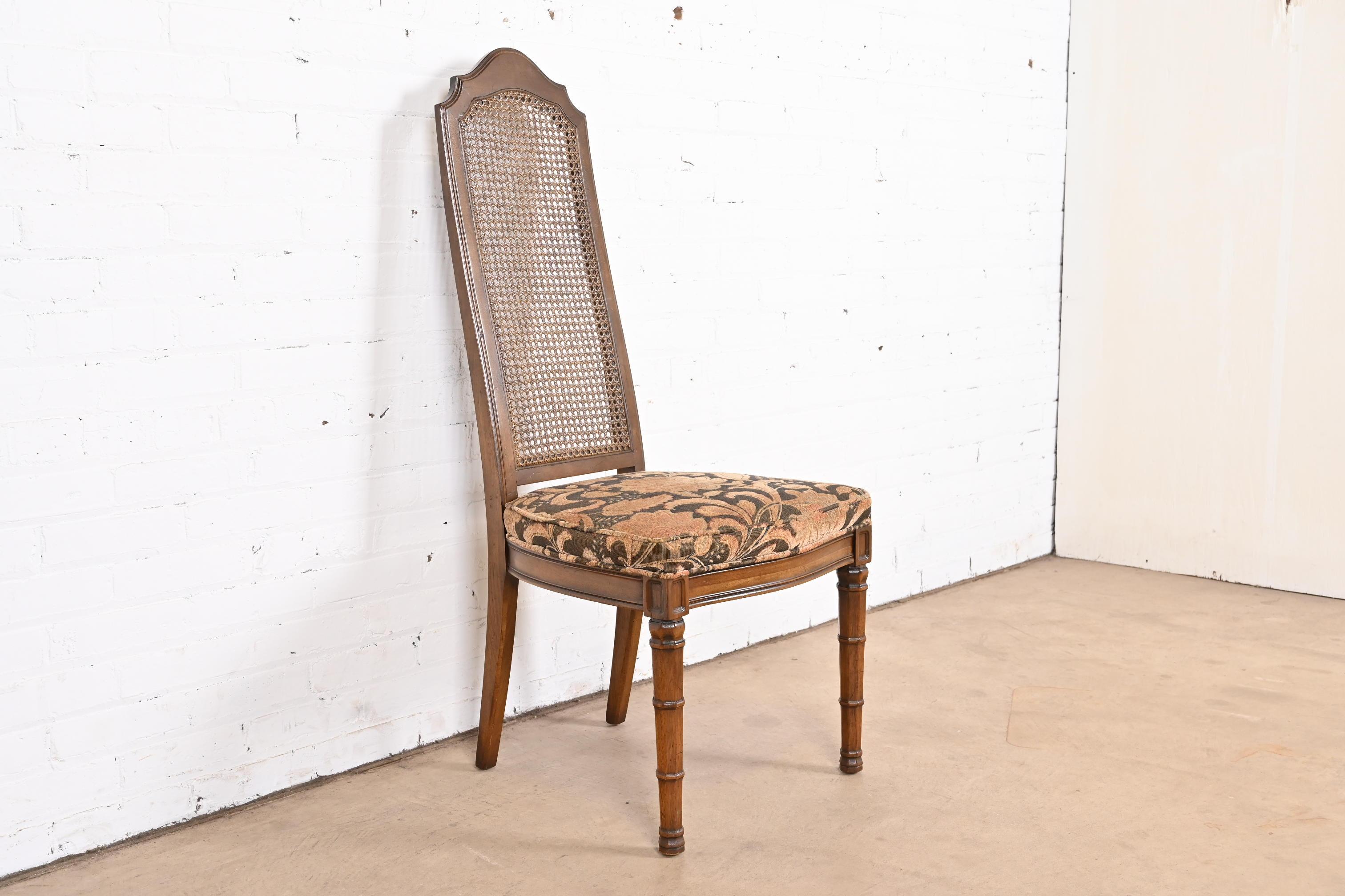 Late 20th Century Henredon Mid-Century Modern Walnut and Cane High Back Side Chair For Sale