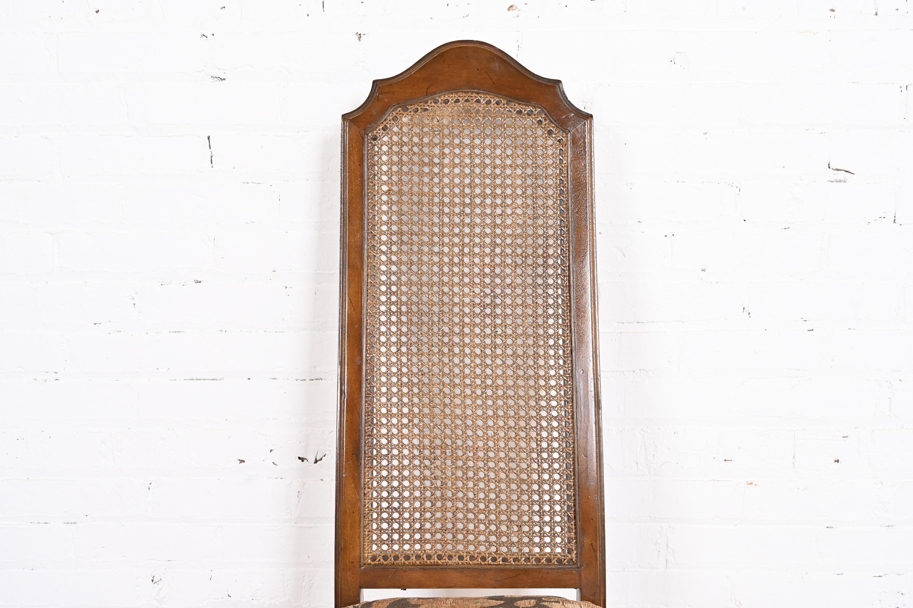 Upholstery Henredon Mid-Century Modern Walnut and Cane High Back Side Chair For Sale