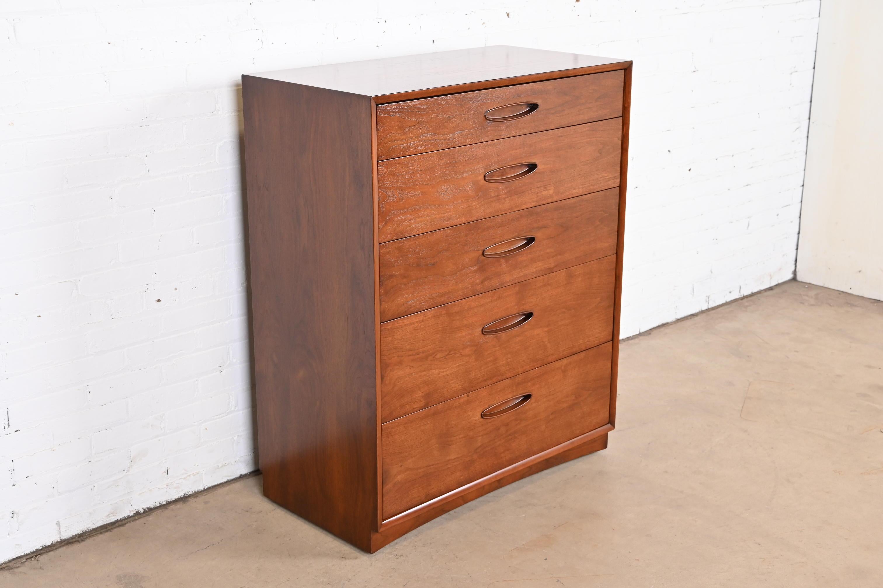 Henredon Mid-Century Modern Walnut Highboy Dresser, Newly Refinished 1