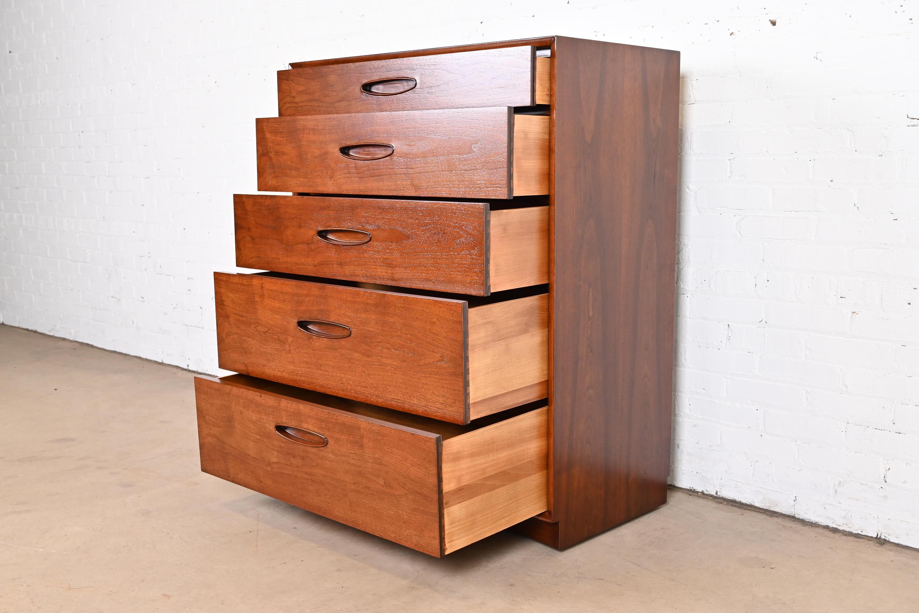 Henredon Mid-Century Modern Walnut Highboy Dresser, Newly Refinished 4