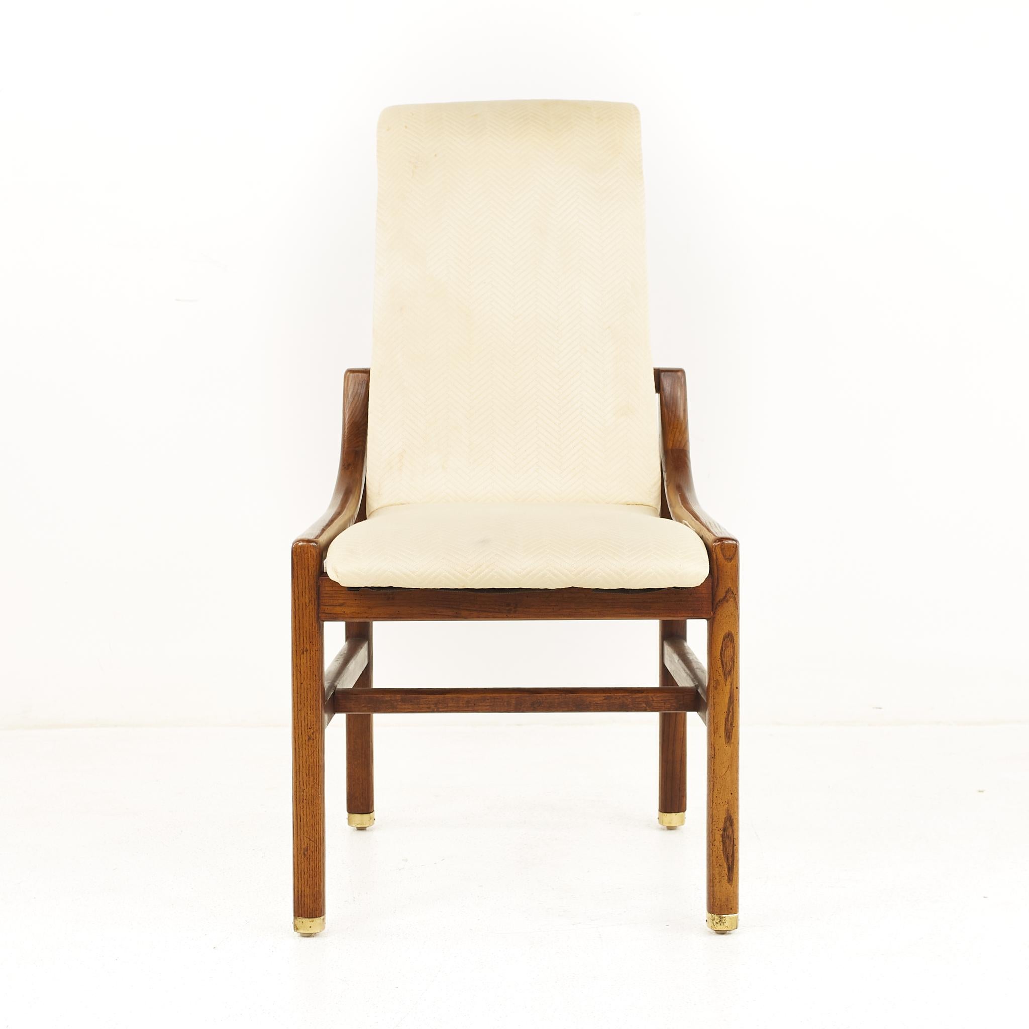 Henredon Mid Century Oak and Brass Dining Chairs, Set of 8 2