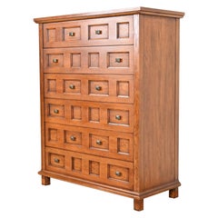 Henredon Mid-Century Spanish Colonial Walnut Highboy Dresser, 1960