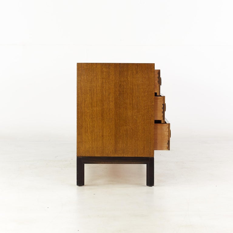 Henredon Mid Century Walnut and Brass 9 Drawer Lowboy Dresser at 1stDibs