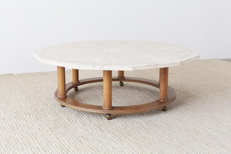 Henredon Mid-Century Modern Travertine Coffee Cocktail Table at 1stDibs