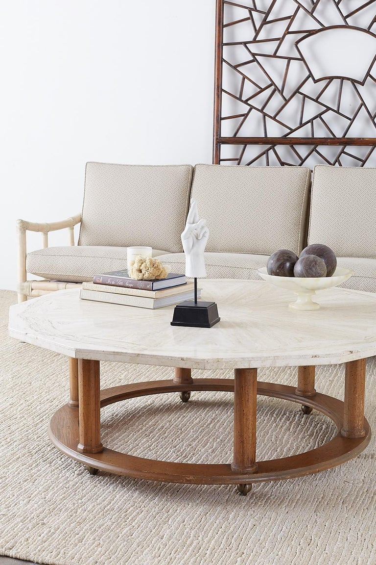 Henredon Mid-Century Modern Travertine Coffee Cocktail Table at 1stDibs