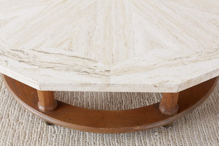 Henredon Mid-Century Modern Travertine Coffee Cocktail Table at 1stDibs