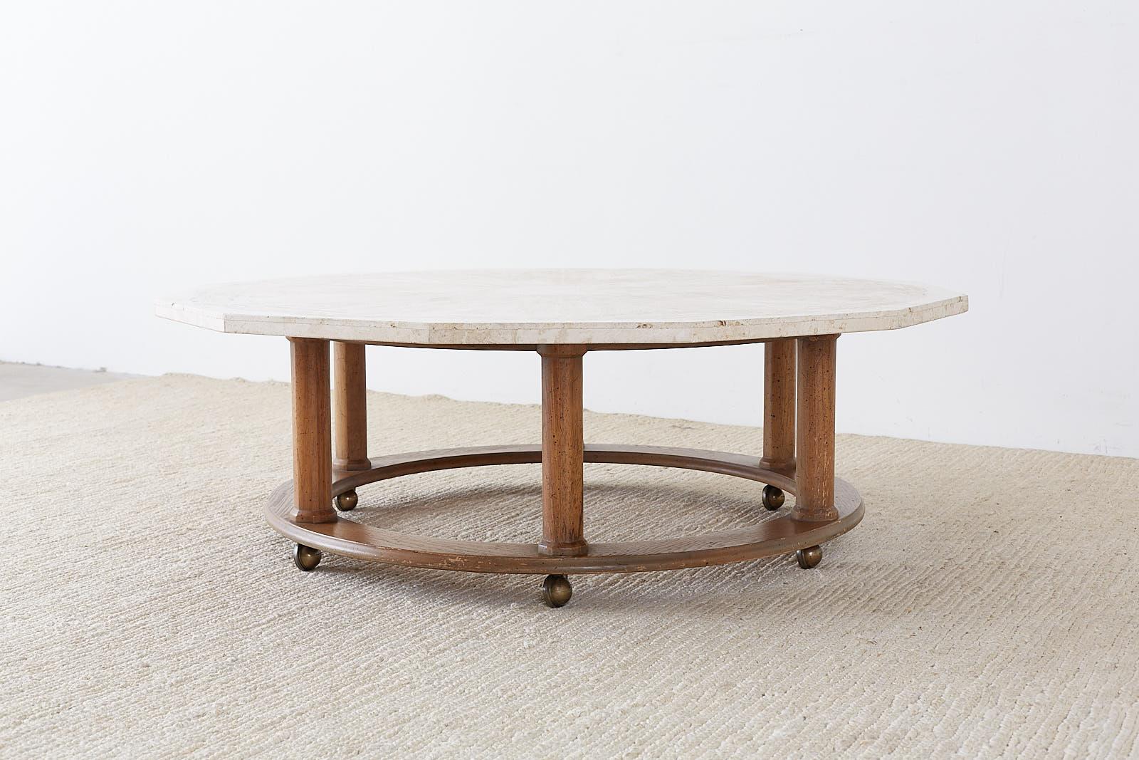 Hand-Crafted Henredon Mid-Century Modern Travertine Coffee Cocktail Table