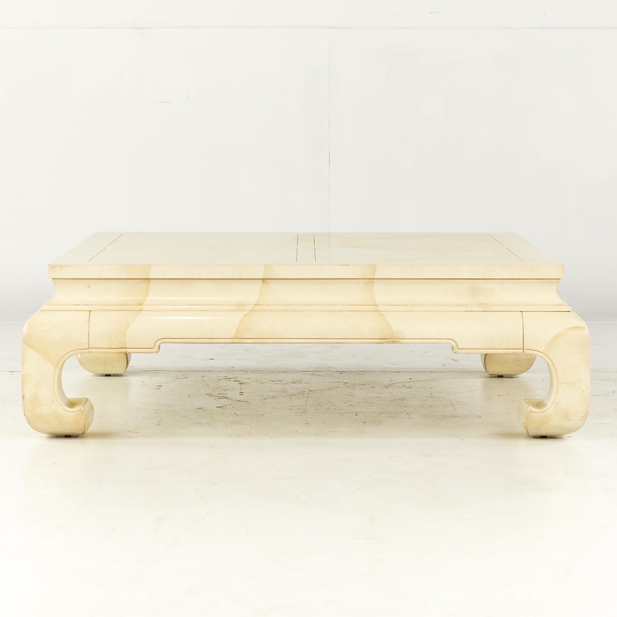 Henredon Ming Style MidCentury Lacquered Goat Skin Square Coffee Table