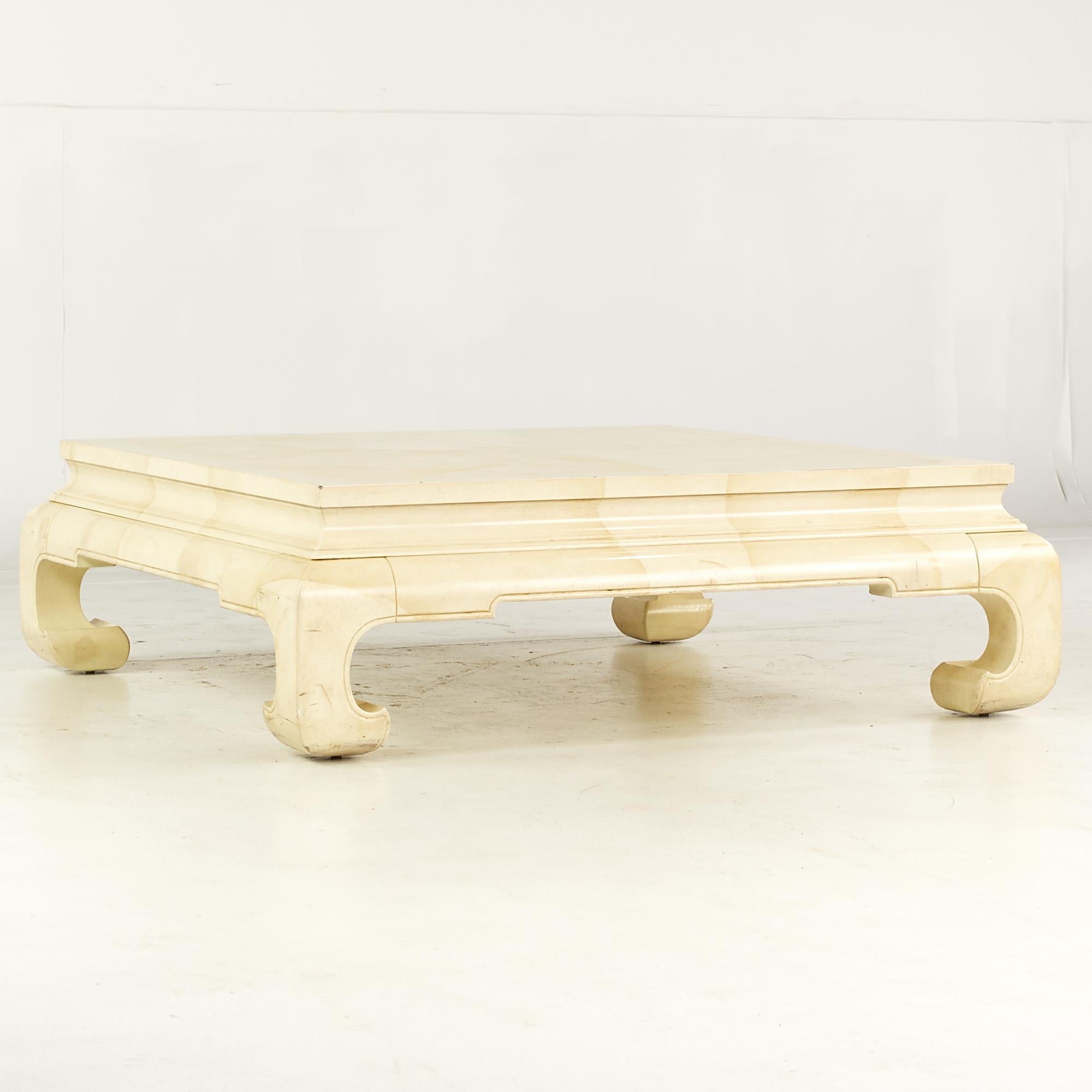 Henredon Ming Style MidCentury Lacquered Goat Skin Square Coffee Table