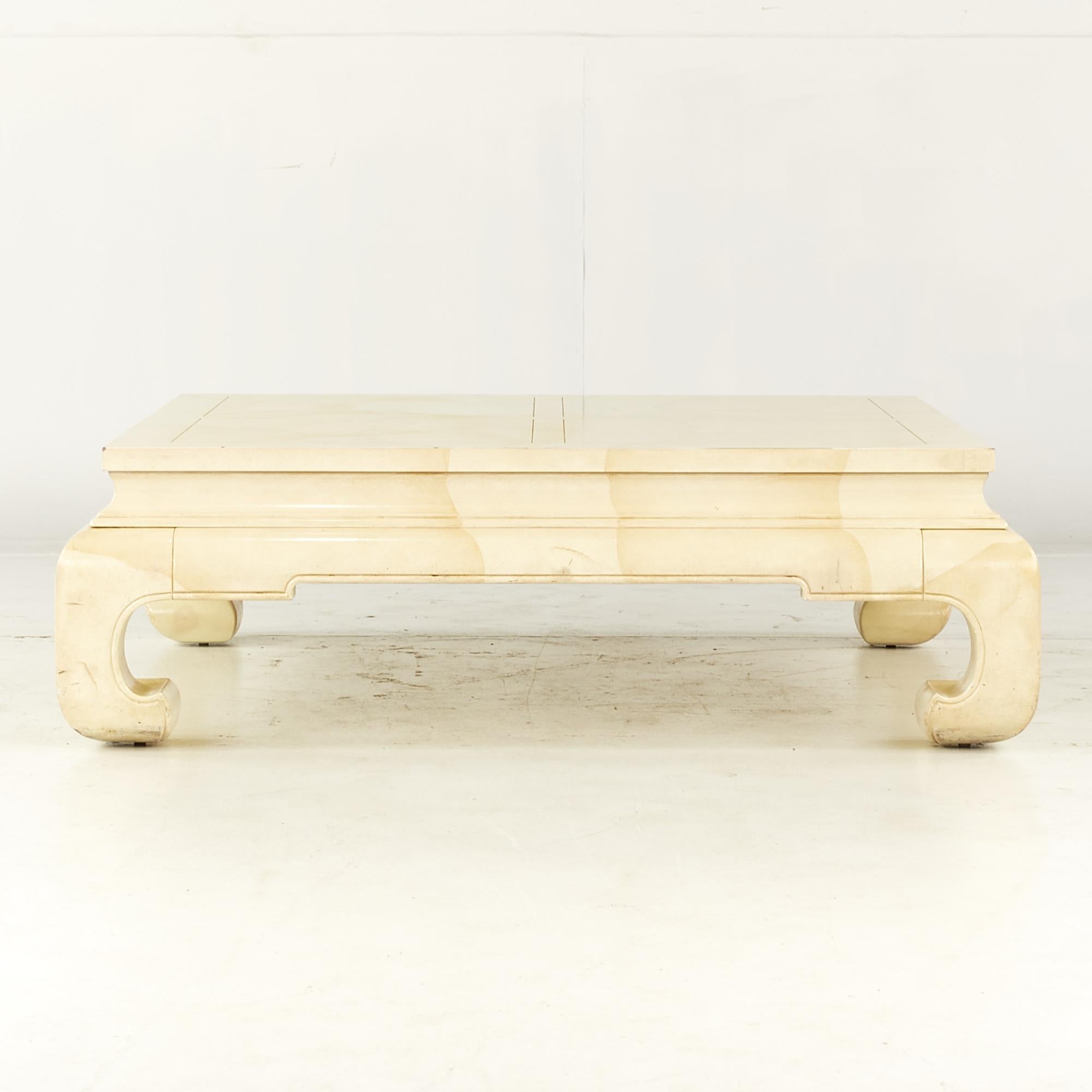 Henredon Ming Style MidCentury Lacquered Goat Skin Square Coffee Table