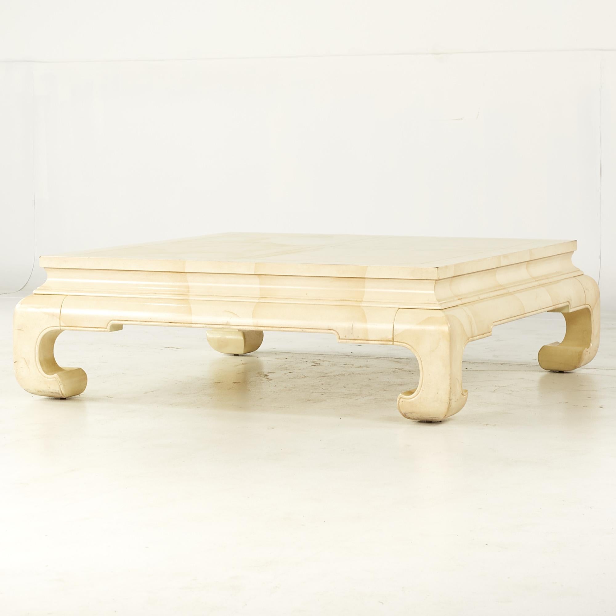 Henredon Ming Style MidCentury Lacquered Goat Skin Square Coffee Table