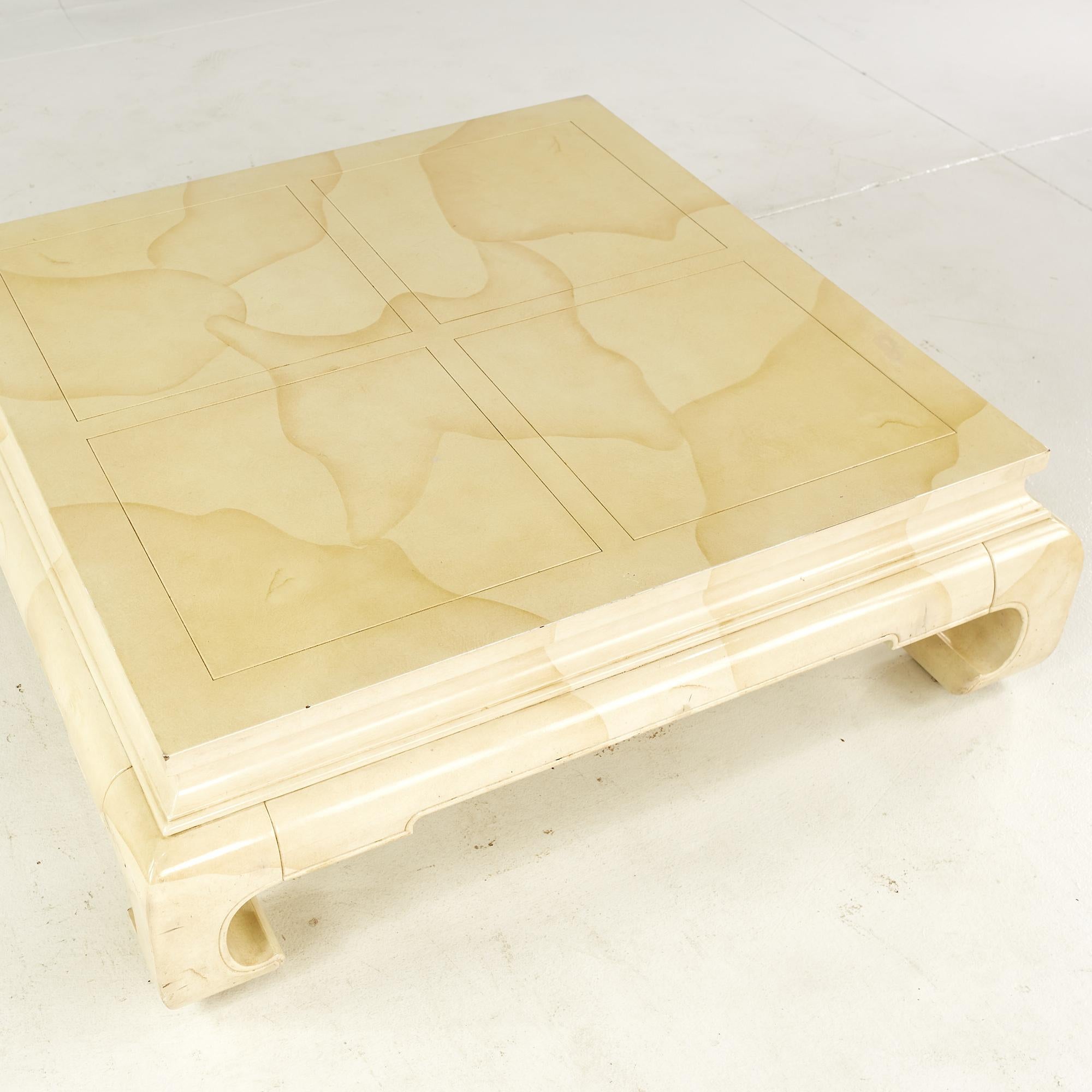 Henredon Ming Style MidCentury Lacquered Goat Skin Square Coffee Table