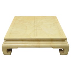 Retro Henredon Ming Style Oriental Bone Parchment Lacquer Square Coffee Table