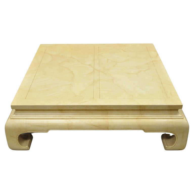 Henredon Ming Style Oriental Bone Parchment Lacquer Square Coffee Table For Sale