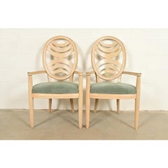 Henredon Modern Art Deco Carved Oak Armchairs, Pair