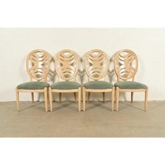 Henredon Modern Art Deco Carved Oak Dining Chairs, Set of Four
