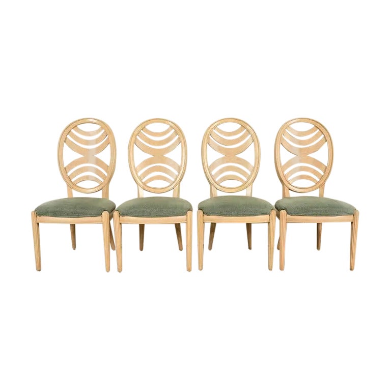 Henredon Modern Art Deco Carved Oak Dining Chairs, Set of Four For Sale