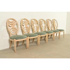 Henredon Modern Art Deco Carved Oak Dining Chairs, Set of Six