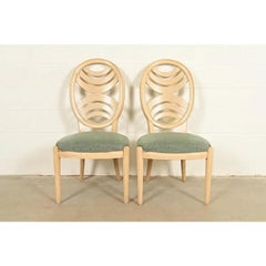Henredon Modern Art Deco Carved Oak Side Chairs or Dining Chairs, Pair