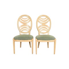 Henredon Modern Art Deco Carved Oak Side Chairs or Dining Chairs, Pair