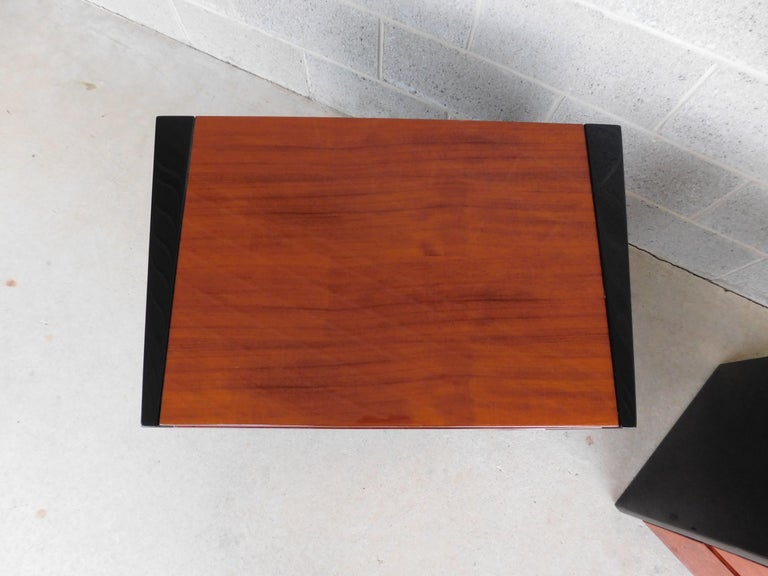 Henredon Modern Contemporary Black Lacquer Exotic Wood Nightstands, a