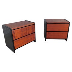 Henredon Modern Contemporary Black Lacquer Exotic Wood Nightstands, a Pair