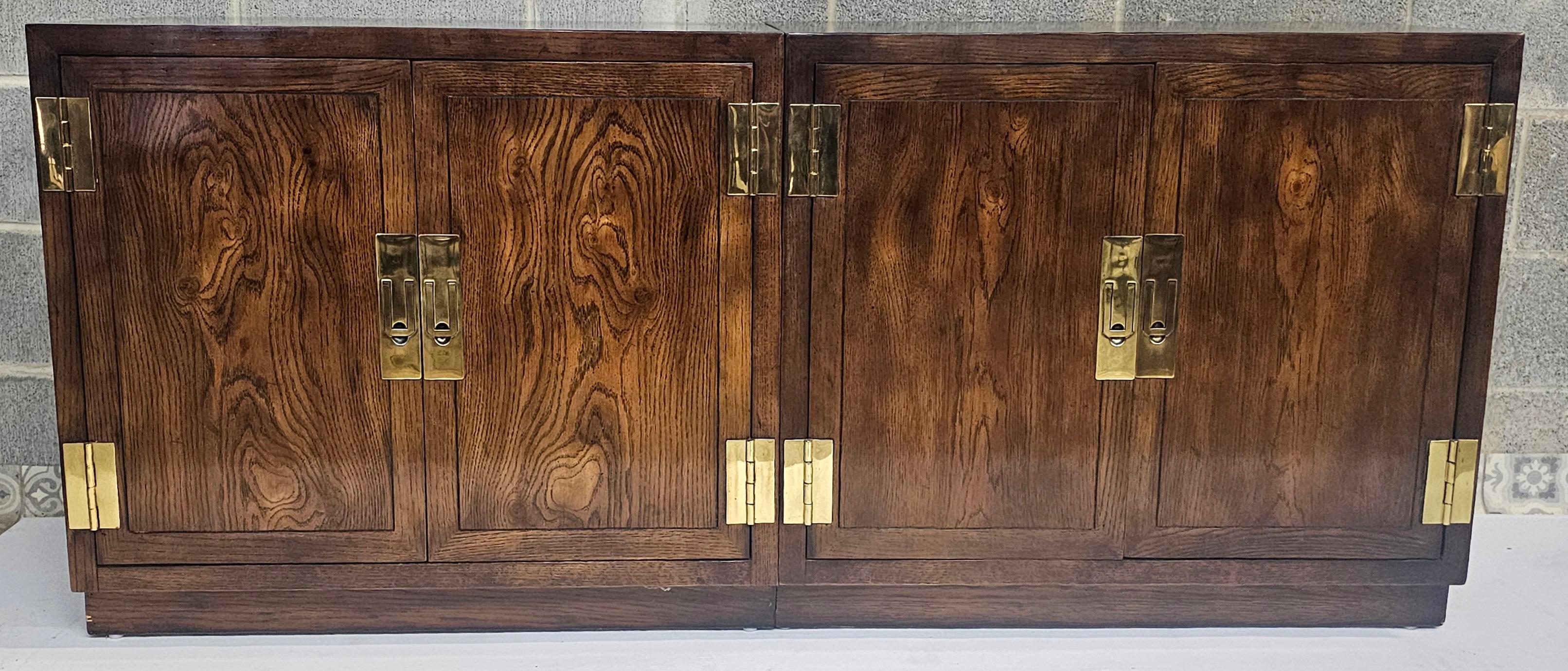Henredon Modernist Three-Part Campaign Oak and Brass Buffet / Credenza For Sale 6