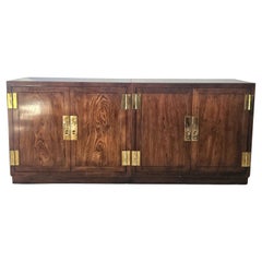 Henredon Modernist Three-Part Campaign Oak and Brass Buffet / Credenza