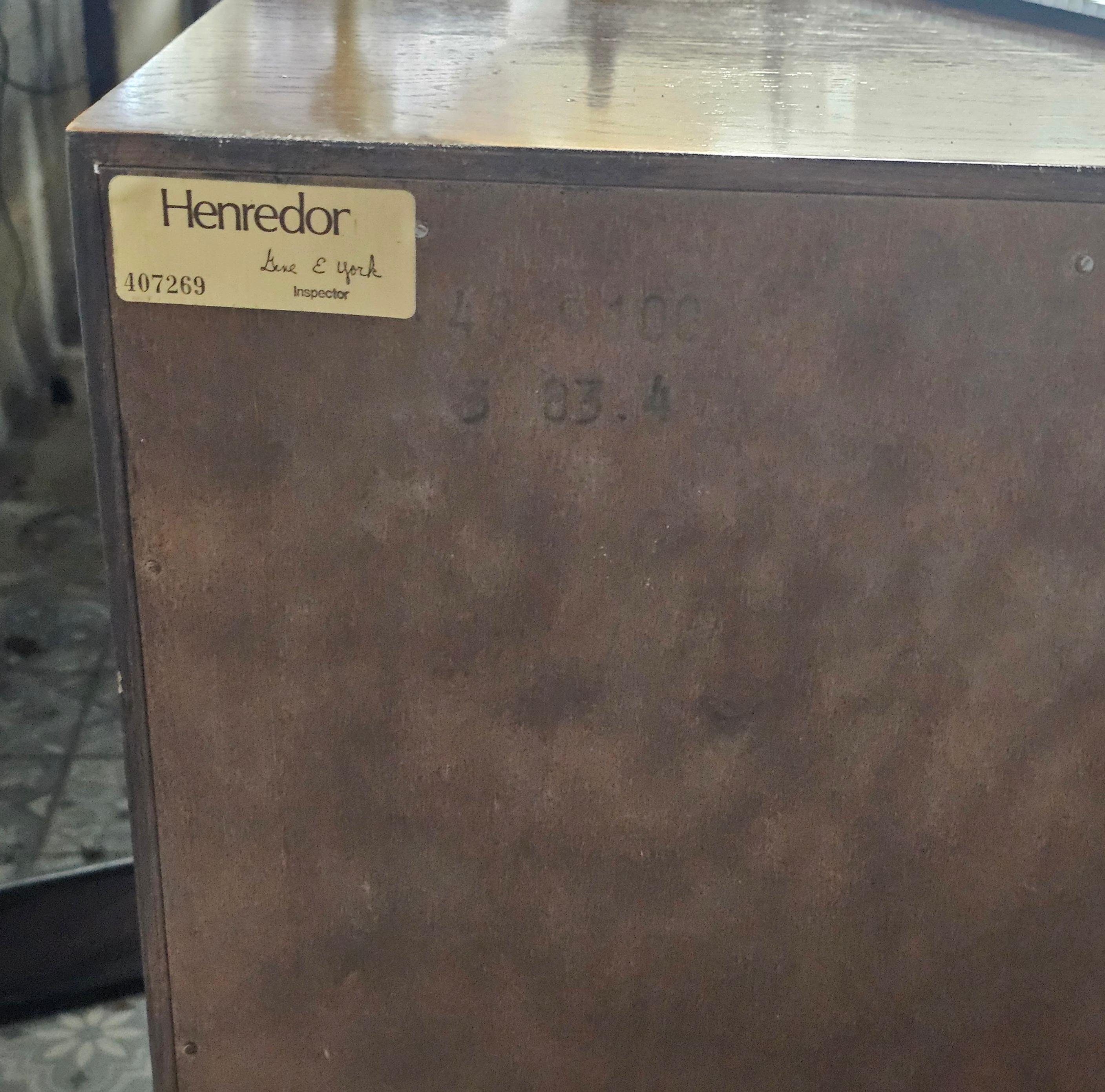 Henredon Modernist Three-Part Campaign Oak and Brass Buffet / Credenza For Sale 14