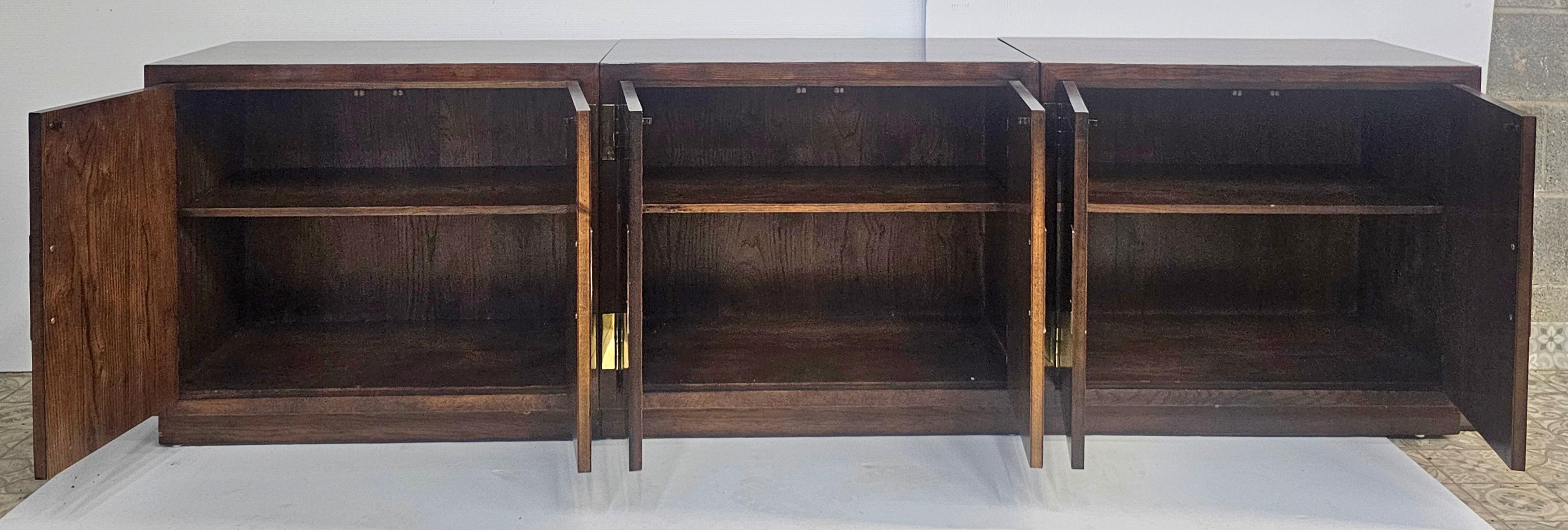 American Henredon Modernist Three-Part Campaign Oak and Brass Buffet / Credenza