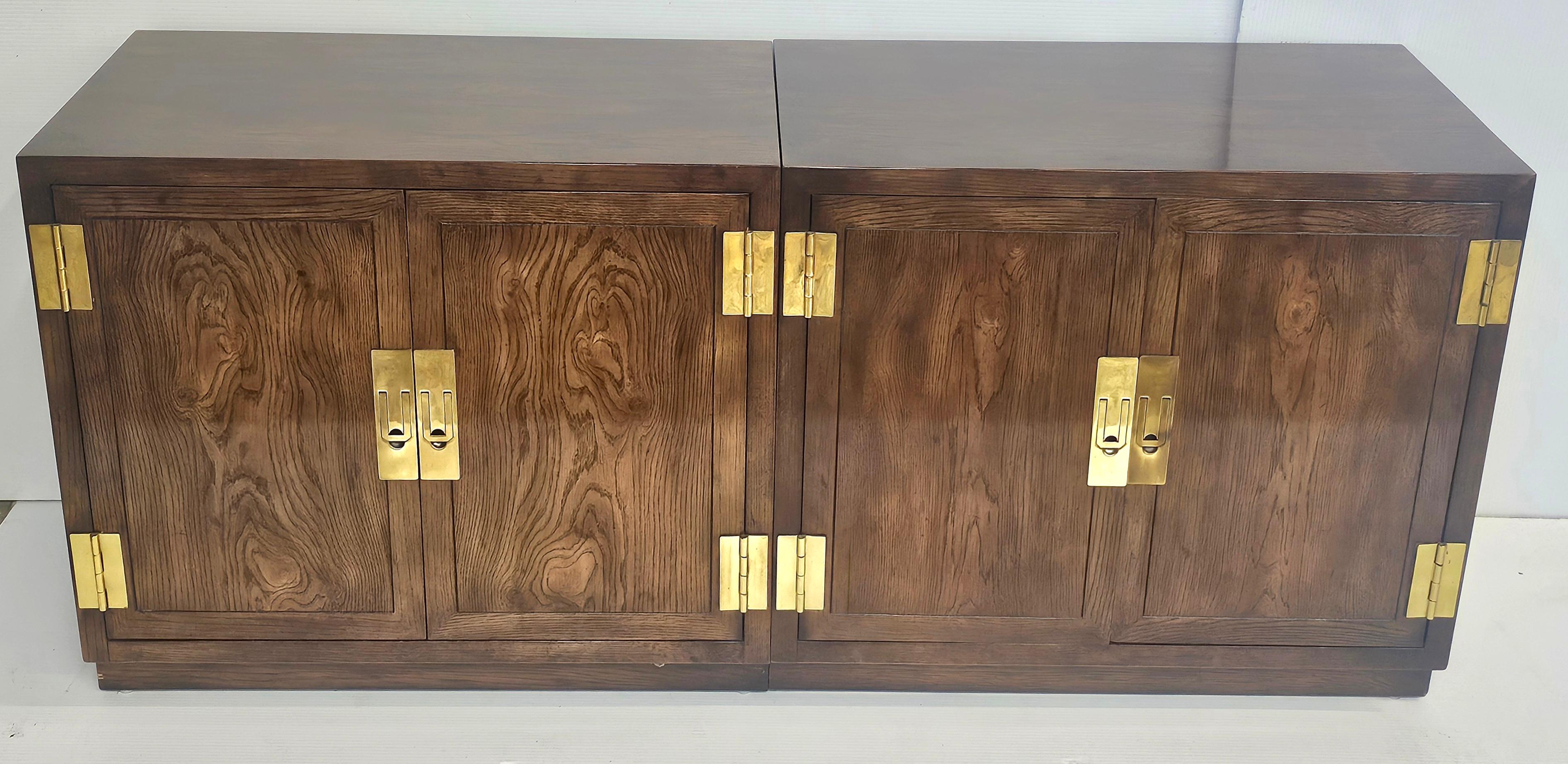 20th Century Henredon Modernist Three-Part Campaign Oak and Brass Buffet / Credenza For Sale