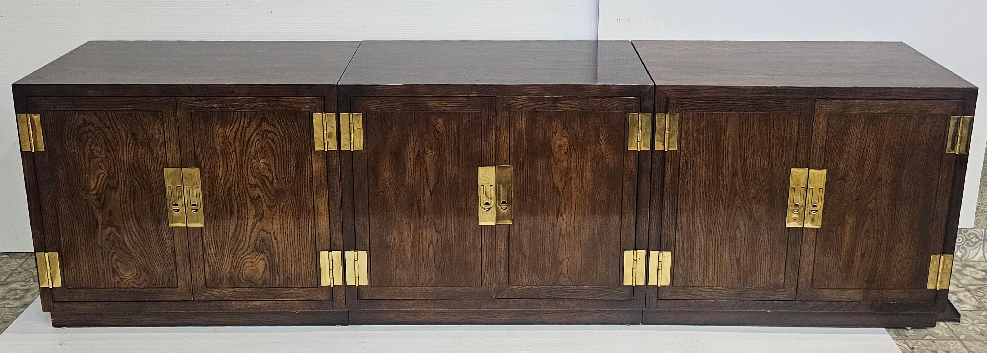 Stained Henredon Modernist Three-Part Campaign Oak and Brass Buffet / Credenza