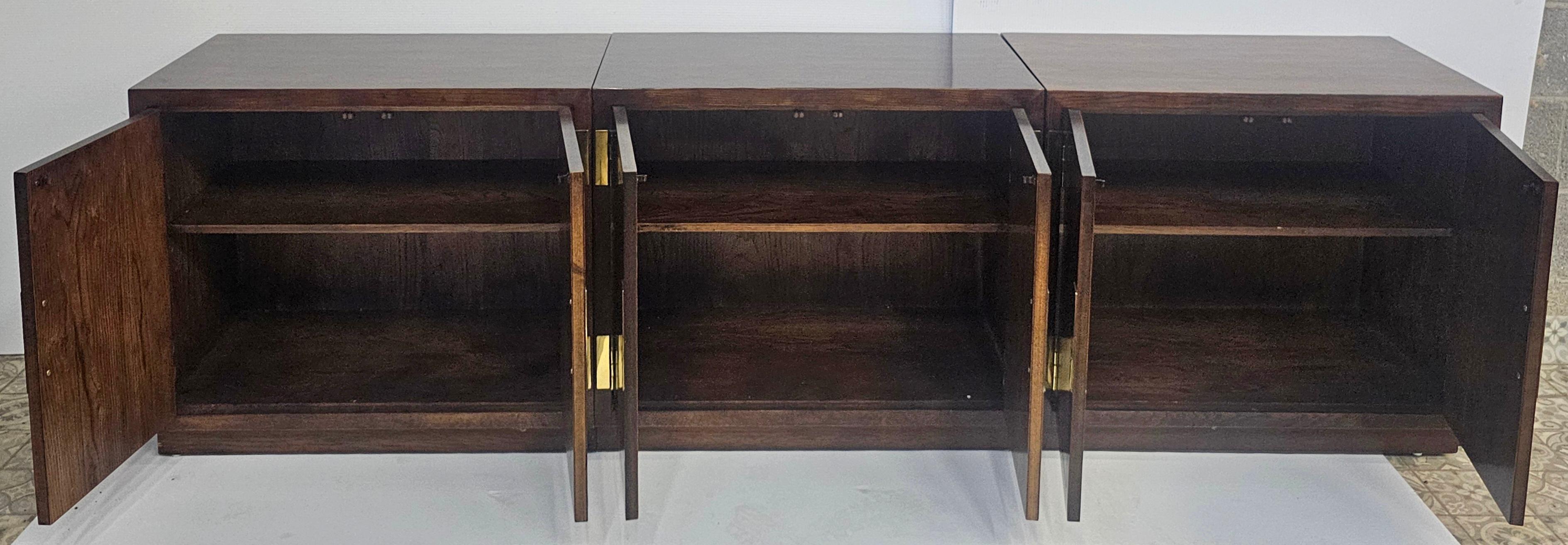 Henredon Modernist Three-Part Campaign Oak and Brass Buffet / Credenza For Sale 2