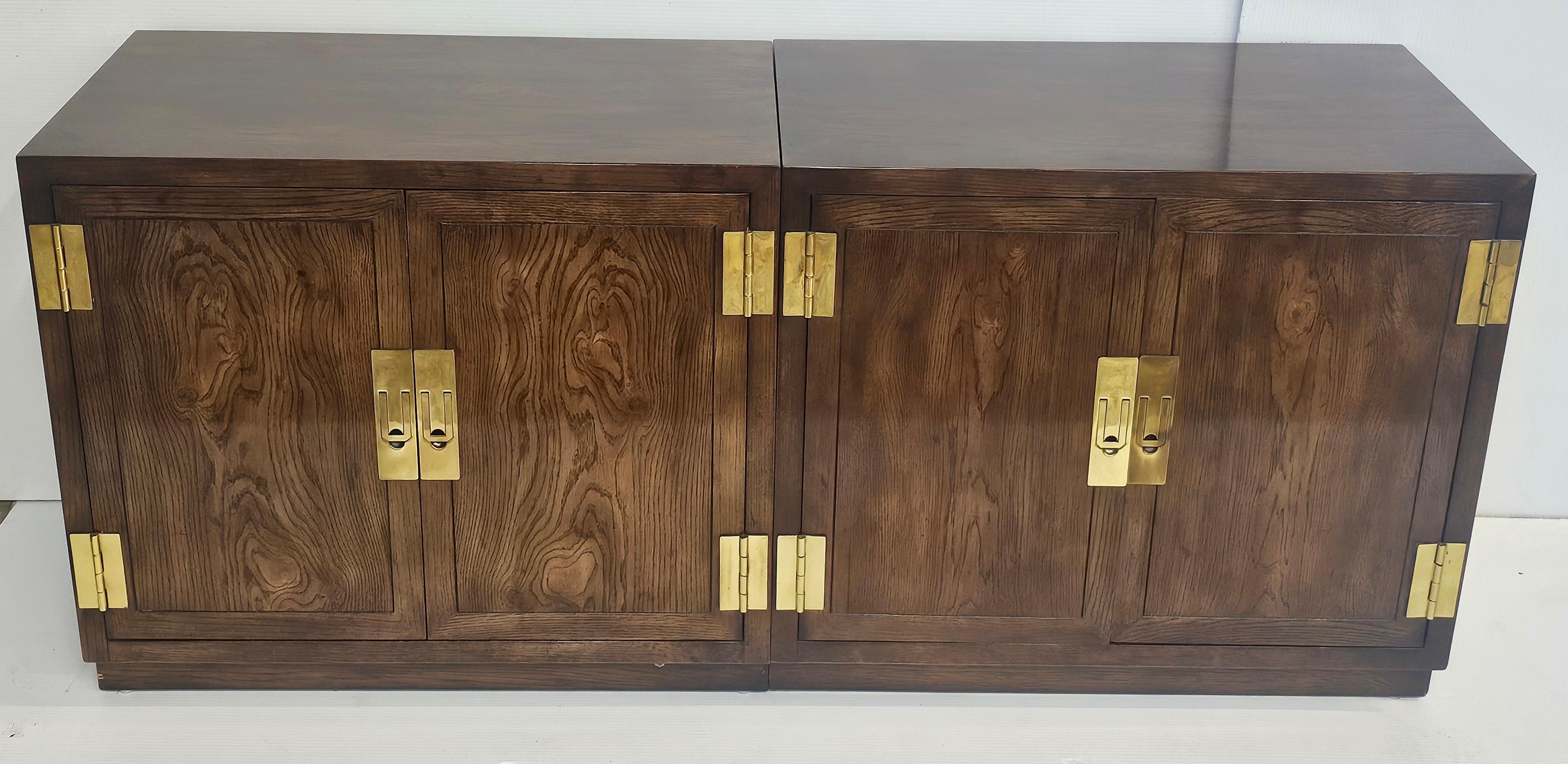 20th Century Henredon Modernist Three-Part Campaign Oak and Brass Buffet / Credenza